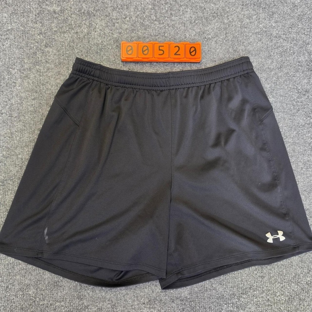 Under Armour black shorts with white logo, size Medium